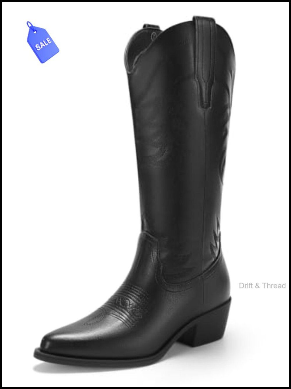 Women's Mid Calf Cowboy Boots with Embroidered Design Faux Leather Western Boots